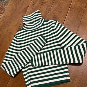 Girls Zara top turtleneck green and white stripe size small